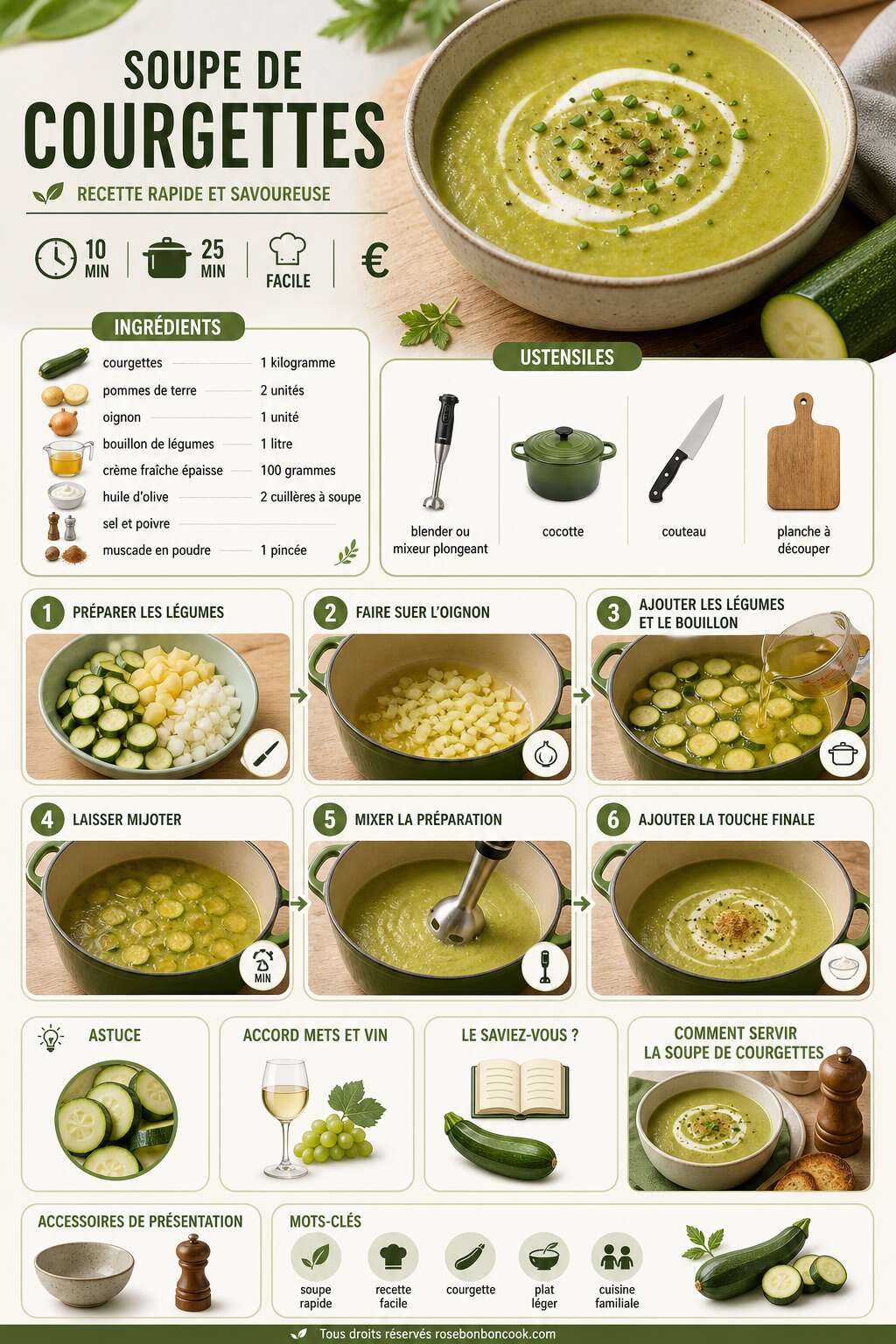 Fiche recette Soupe de courgettes : recette rapide et savoureuse Fiche recette Soupe de courgettes : recette rapide et savoureuse