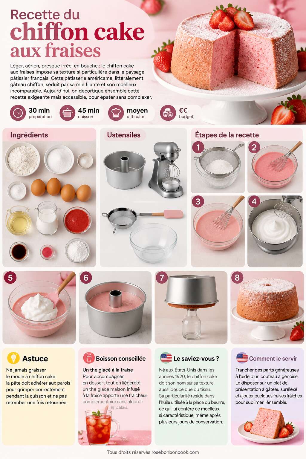 Fiche recette Recette du chiffon cake aux fraises Fiche recette Recette du chiffon cake aux fraises