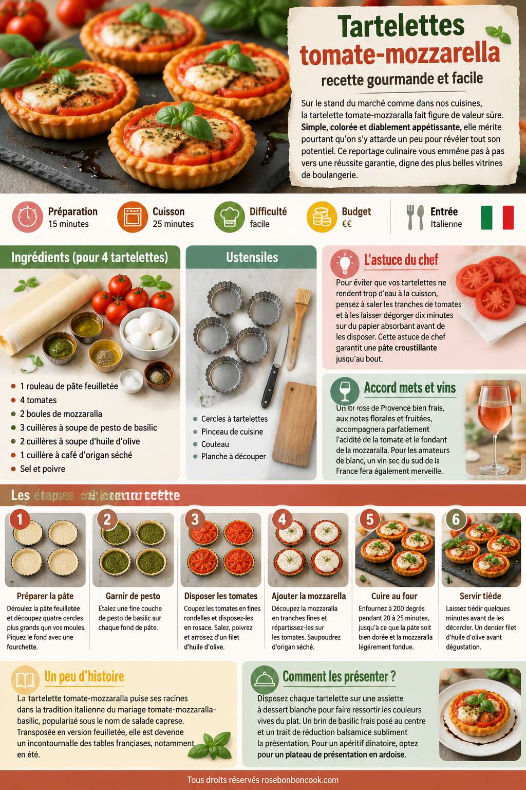 Fiche recette Tartelettes tomate-mozzarella : recette gourmande et facile Fiche recette Tartelettes tomate-mozzarella : recette gourmande et facile