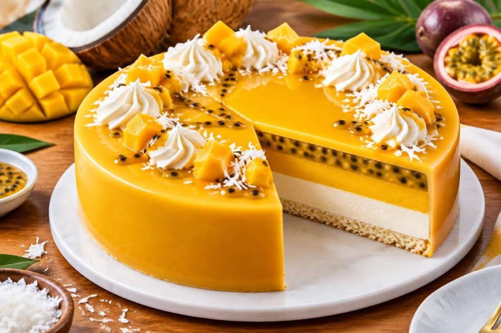 Recette d'entremets coco, mangue et passion
