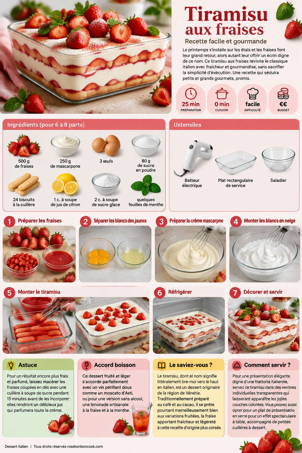 Fiche recette Tiramisu aux fraises : recette facile et gourmande Fiche recette Tiramisu aux fraises : recette facile et gourmande