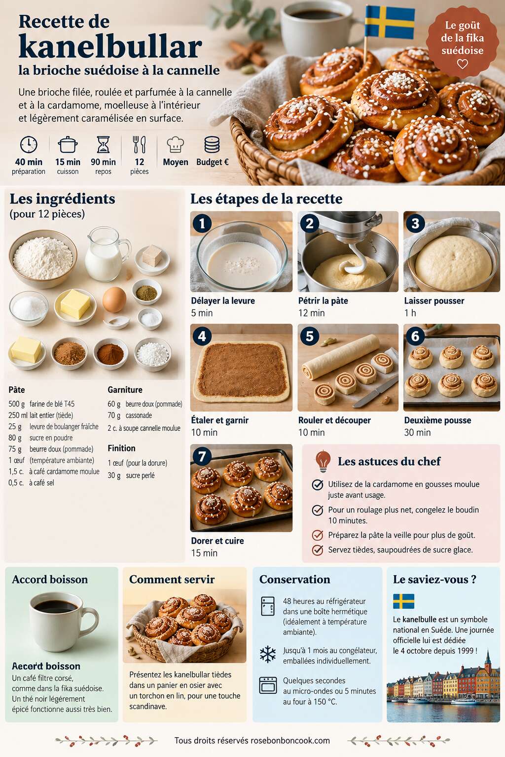 Fiche recette Recette de kanelbullar : la brioche suédoise à la cannelle Fiche recette Recette de kanelbullar : la brioche suédoise à la cannelle