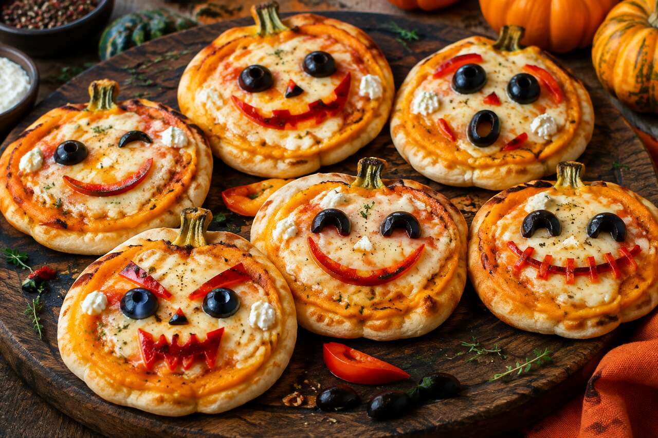 Mini-pizza citrouille à la courge pour Halloween