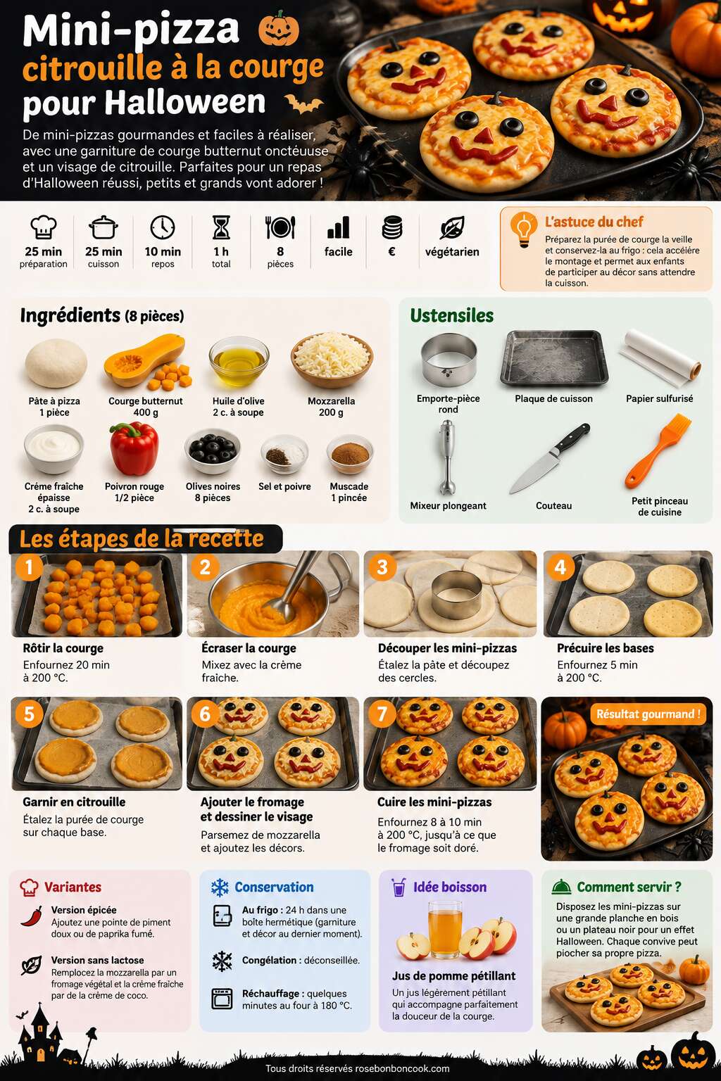Fiche recette Mini-pizza citrouille à la courge pour Halloween Fiche recette Mini-pizza citrouille à la courge pour Halloween