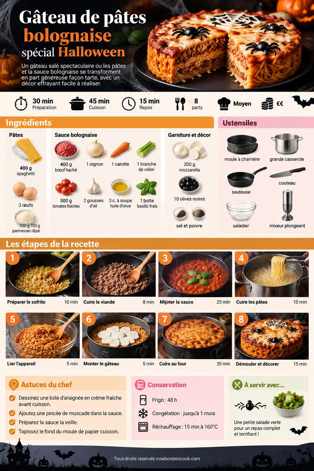 Fiche recette Gâteau de pâtes bolognaise spécial Halloween Fiche recette Gâteau de pâtes bolognaise spécial Halloween