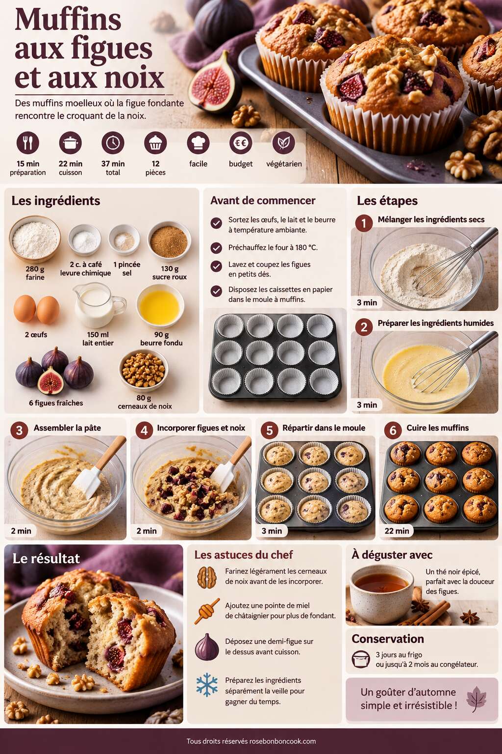 Fiche recette Recette de muffins aux figues et aux noix Fiche recette Recette de muffins aux figues et aux noix
