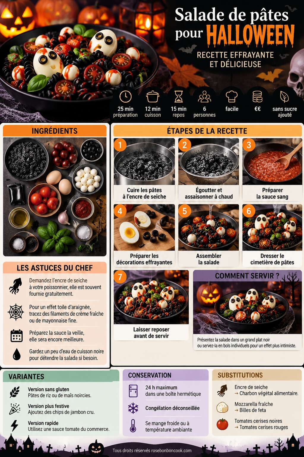 Fiche recette Salade de pâtes pour Halloween : recette effrayante et délicieuse Fiche recette Salade de pâtes pour Halloween : recette effrayante et délicieuse