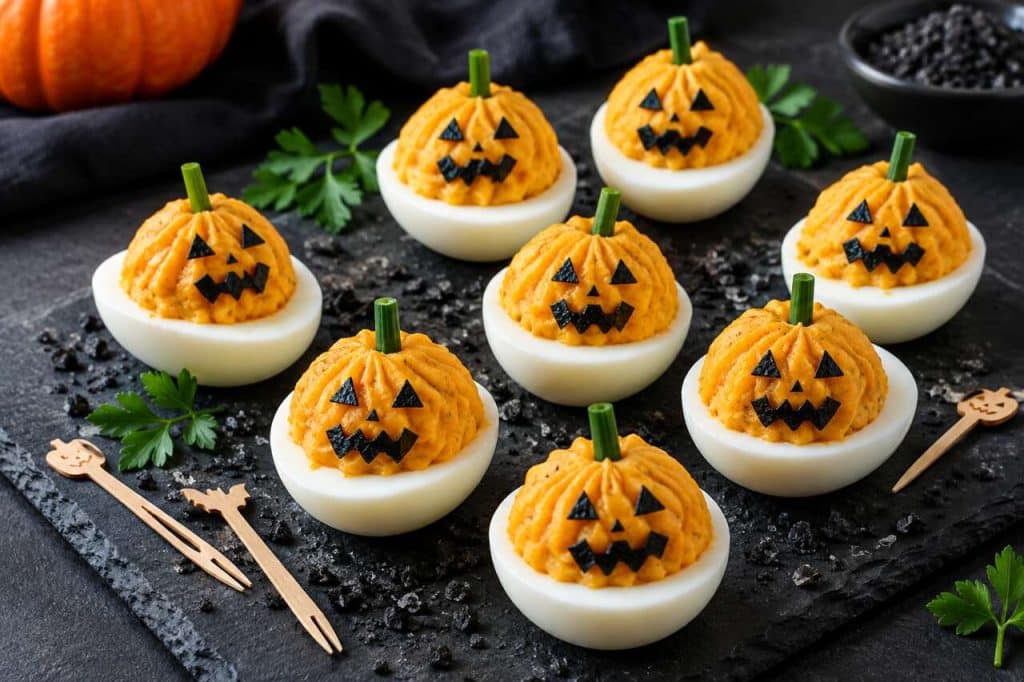 Oeufs Mimosa Citrouille Pour Halloween : idée recette effrayante