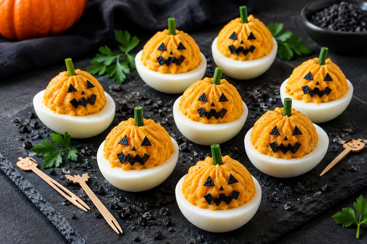 Oeufs Mimosa Citrouille Pour Halloween : idée recette effrayante
