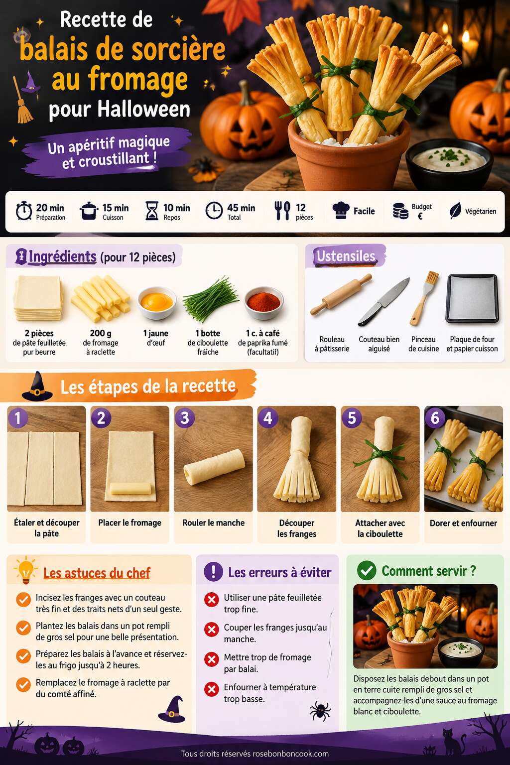 Fiche recette Recette de balais de sorci&egrave;re au fromage pour Halloween