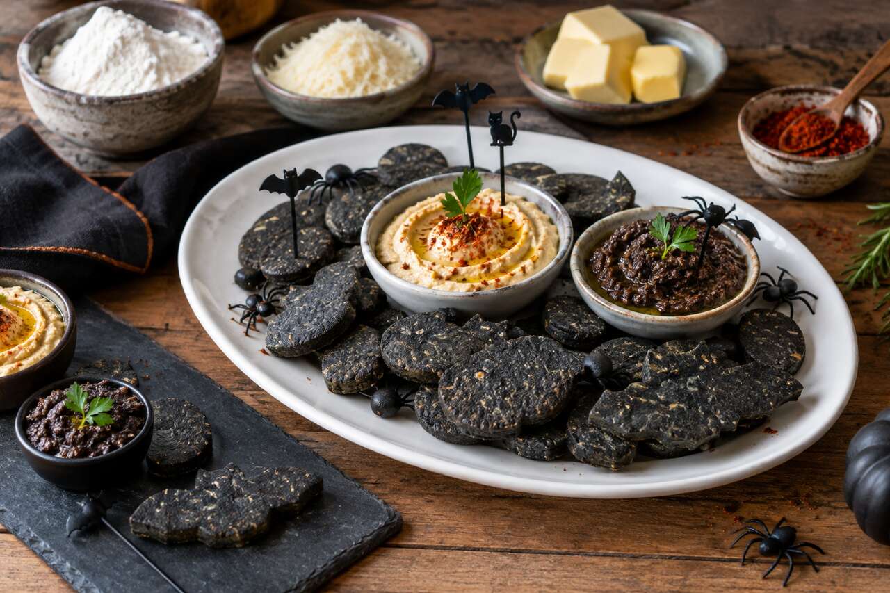 Sablés apéritifs parmesan & encre de seiche pour Halloween